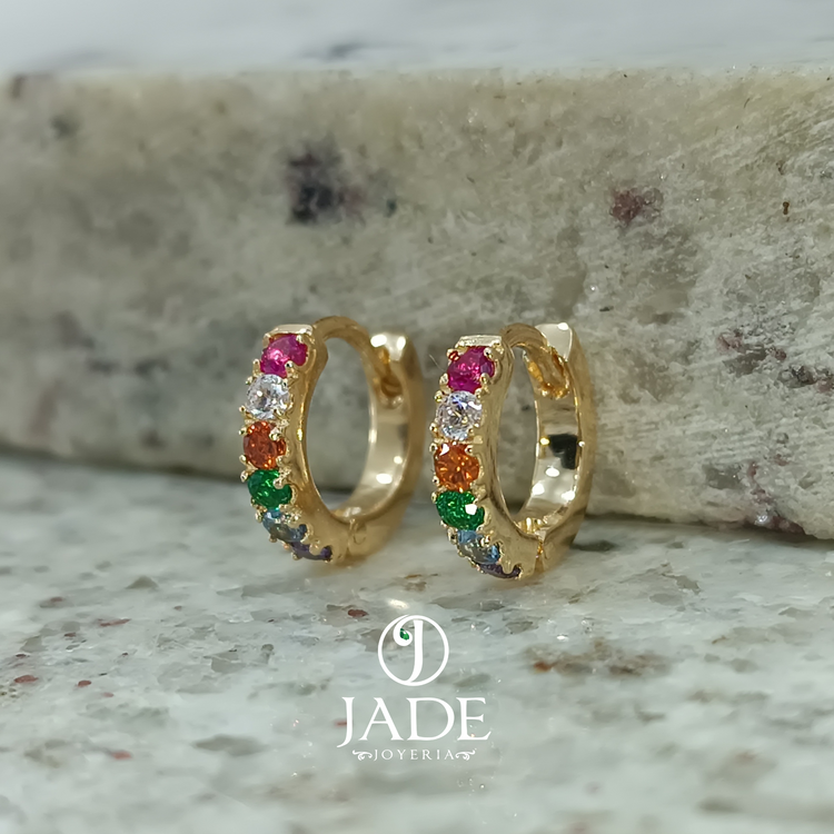 Argollas con piedras de colores en oro 18k – Jade18k (vista 3)
