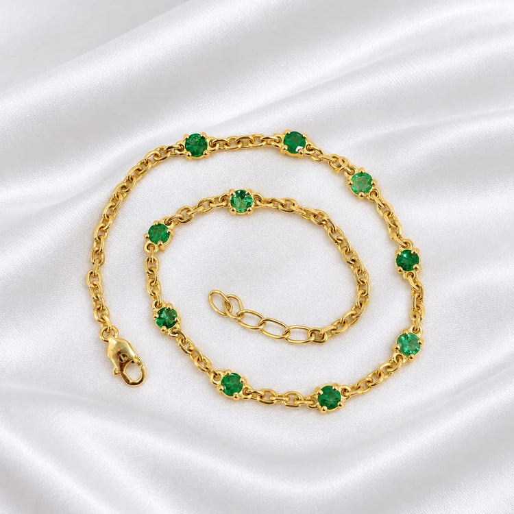 Pulsera en oro18k con piedras naturales esmeralda