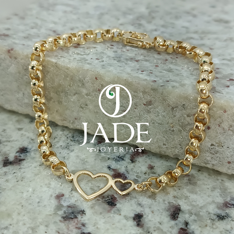 Pulsera Rolón cerrado con dije doble corazón en oro 18k – Jade18k (vista 2)