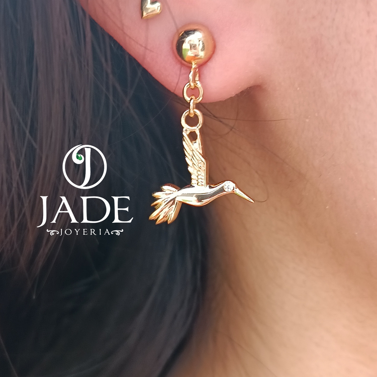 Aretes colgantes de colibrí en oro 18k – Jade18k (vista 2)