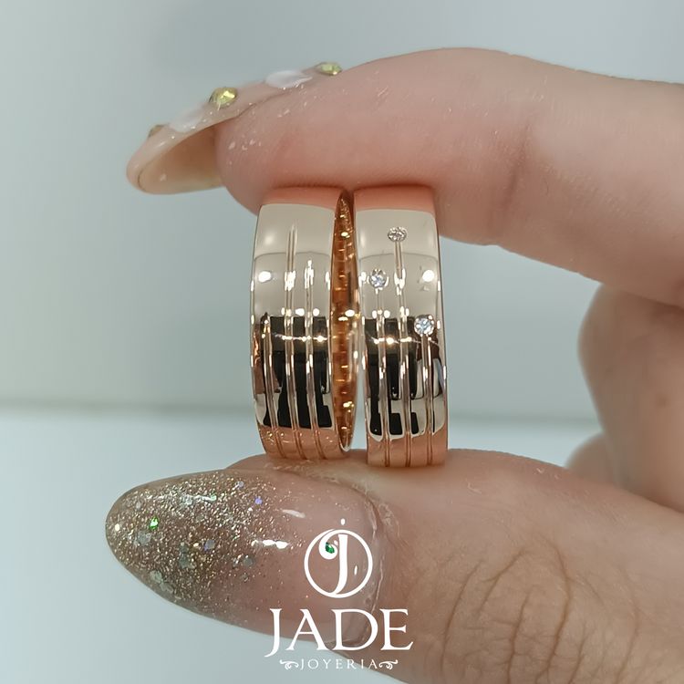 Aros de matrimonio 3 lineas de amor en oro 18k – Jade18k (vista 5)