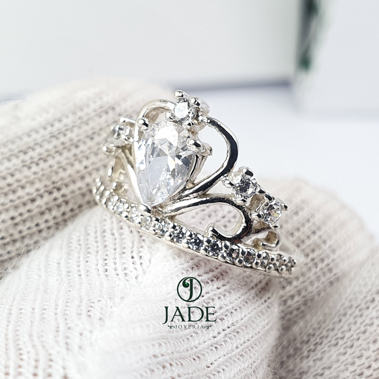 Anillo de corona de princesa en plata fina – Jade18k (vista 2)