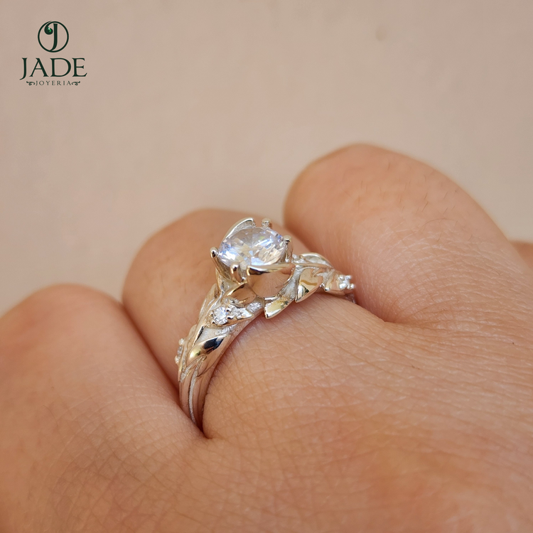 Anillo forma de rosa de Compromiso en plata ley – Jade18k (vista 5)