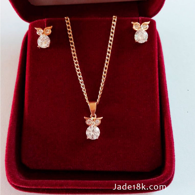 Juego de aretes y collar de Búho en Oro 18k – Jade18k