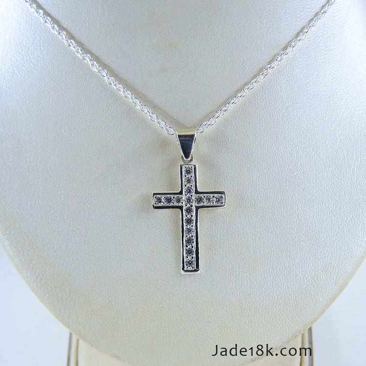Dije de Cruz para Dama con Circones Plata Ley – Jade18k