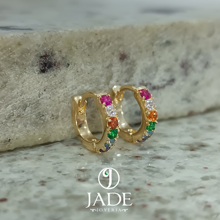 Argollas con piedras de colores en oro 18k – Jade18k (vista 2)