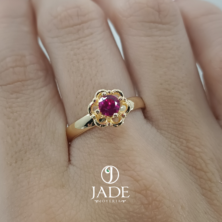 Anillo silueta de rosa con piedra central en oro 18k – Jade18k