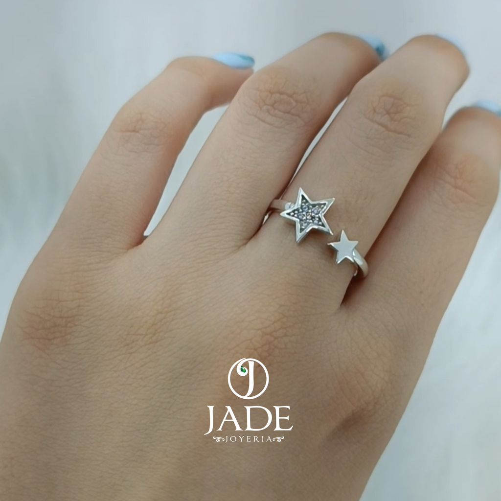 Anillo con doble estrella en plata
