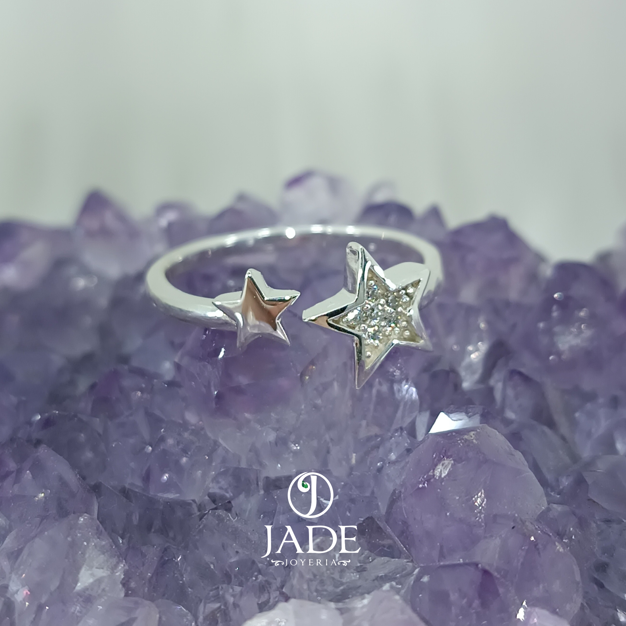 Anillo con doble estrella en plata