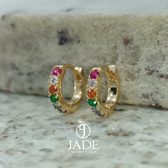 Argollas con piedras de colores en oro 18k – Jade18k (vista 3)