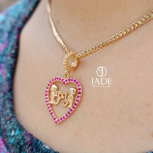 Cadena con dije con cariño para mamá en oro 18k