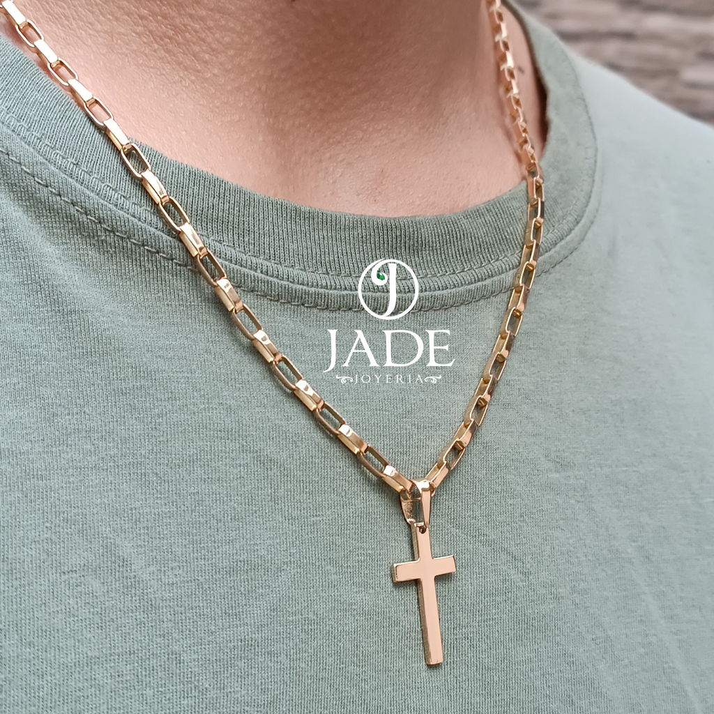 Cadena rectangular con dije cruz