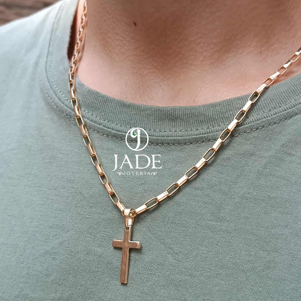 Cadena rectangular con dije cruz