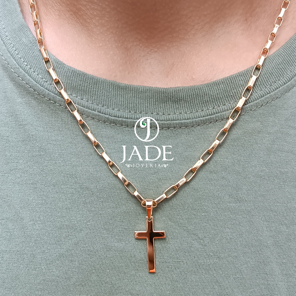 Cadena rectangular con dije cruz