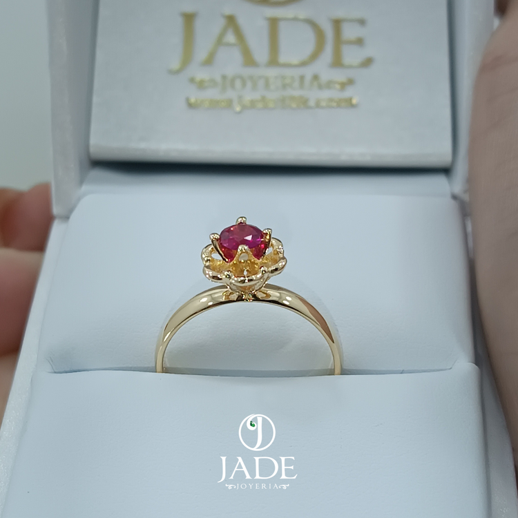 Anillo silueta de rosa con piedra central en oro 18k – Jade18k (vista 4)
