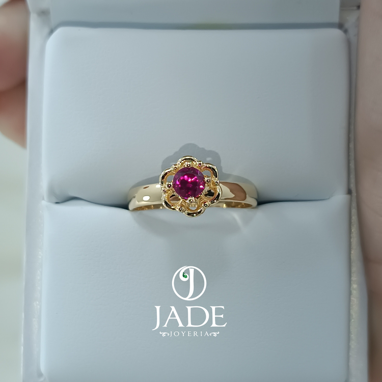 Anillo silueta de rosa con piedra central en oro 18k – Jade18k (vista 2)