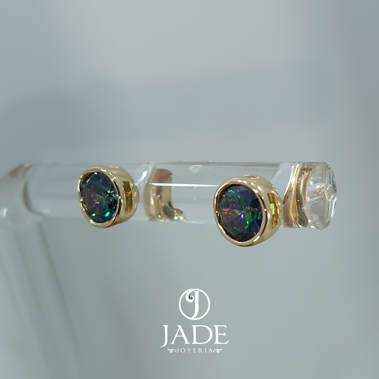 Aretes con piedras tornasoladas en oro 18k – Jade18k (vista 2)