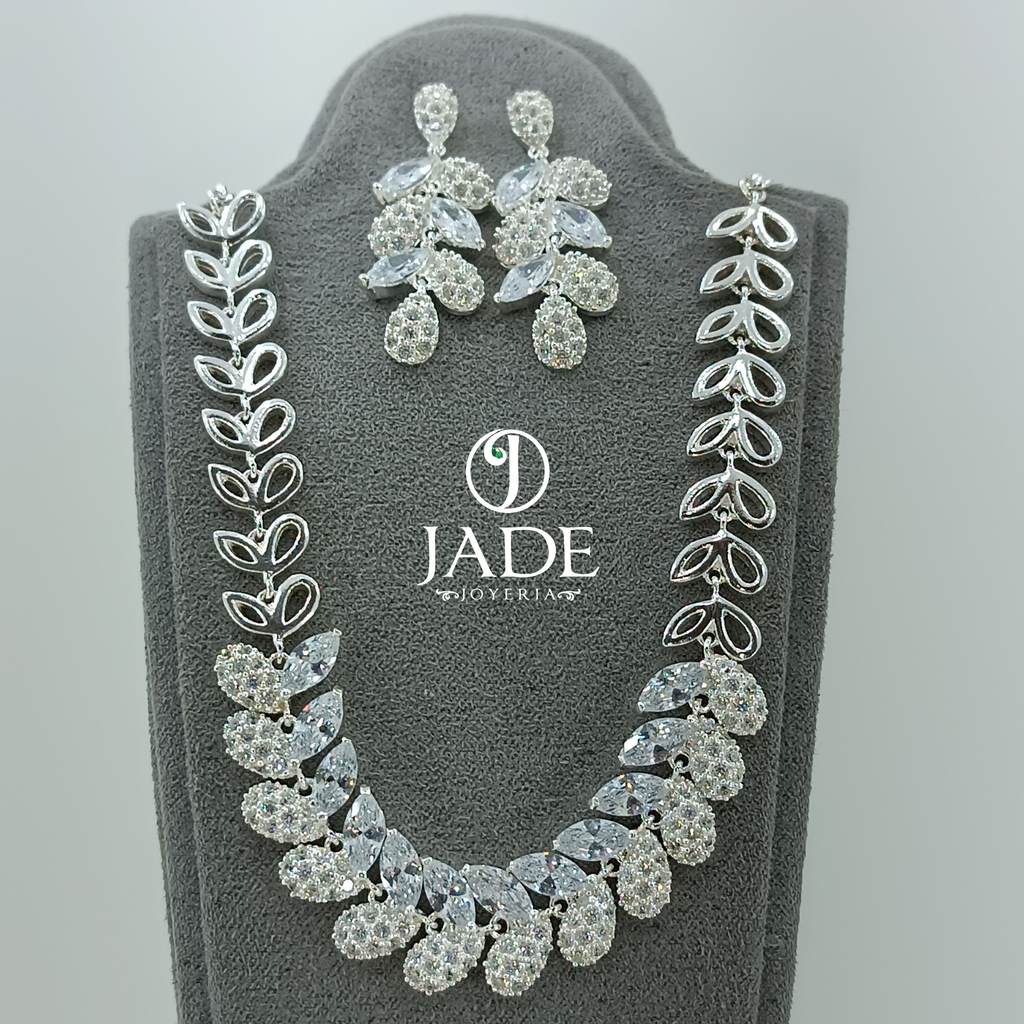 Juego de aretes y collar plata ley