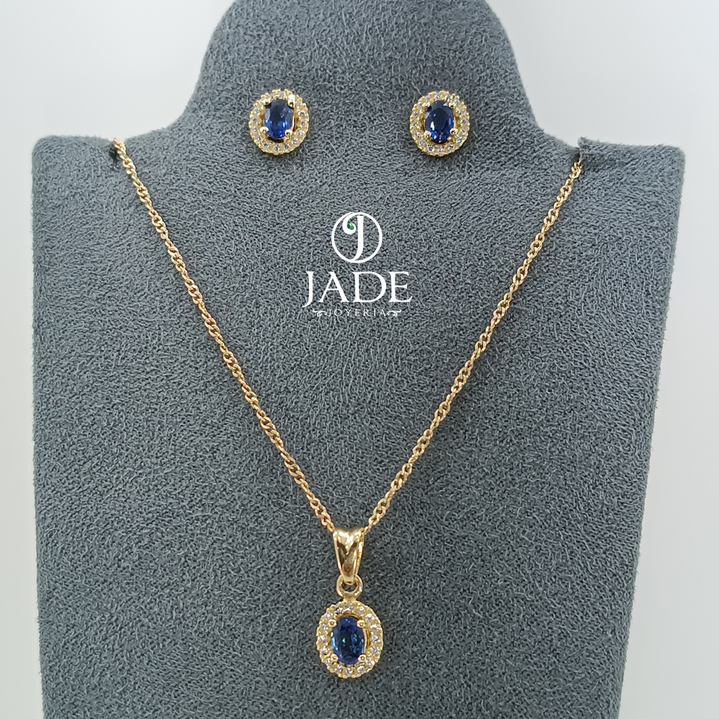 Juego de aretes y collar con zafiro natural