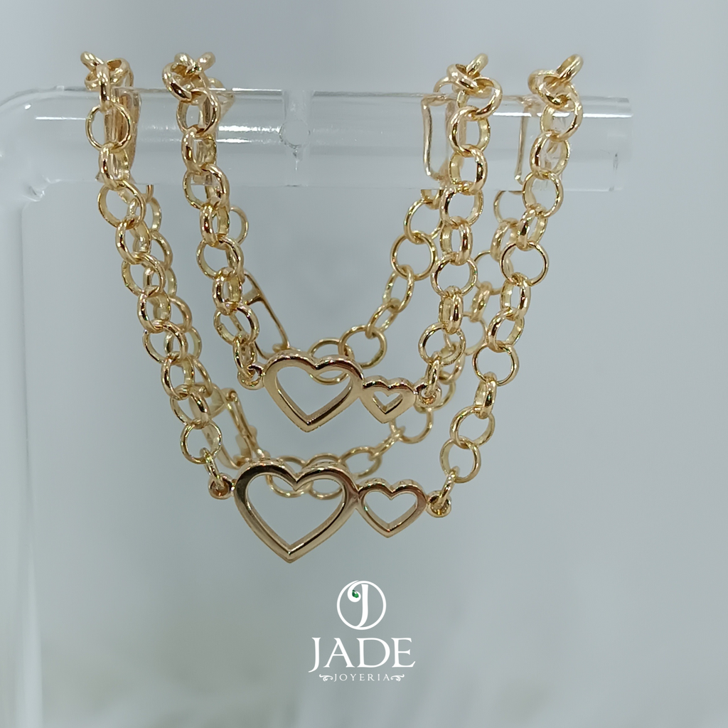 Pulsera Rolón abierto con dije doble corazón