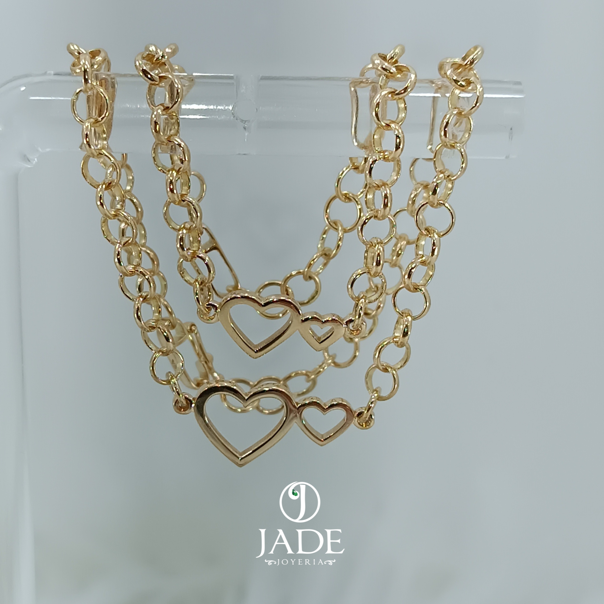 Pulsera Rolón abierto con dije doble corazón