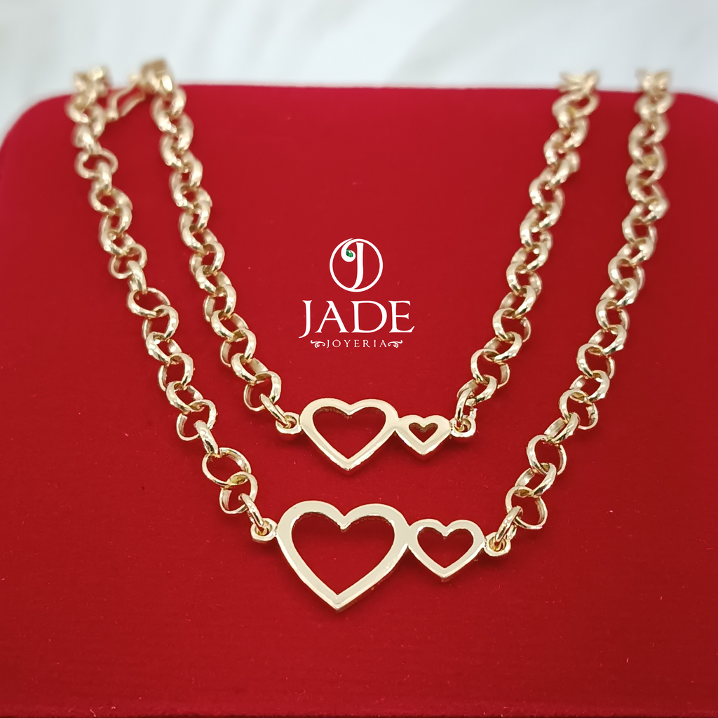 Pulsera Rolón abierto con dije doble corazón