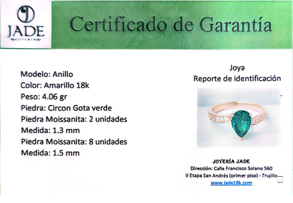 Anillo Circón Gota Verde "Cataline"