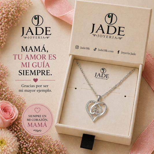 Dije + cadena: Amor de Madre en plata – Jade18k