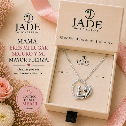 Collar + dije Corazón de Mamá en plata ley – Jade18k