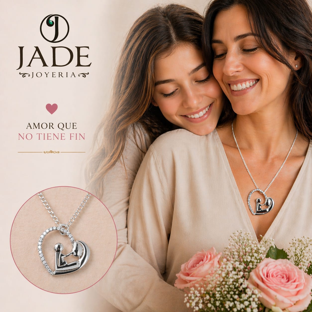 Collar + dije Corazón de Mamá en plata ley