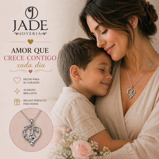 Dije + cadena. siempre juntos mamá: en plata – Jade18k (vista 2)