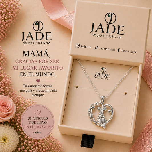 Dije + cadena. siempre juntos mamá: en plata – Jade18k