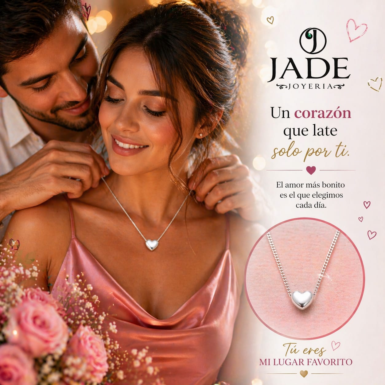 Dije + collar panser de plata : Corazon de pareja