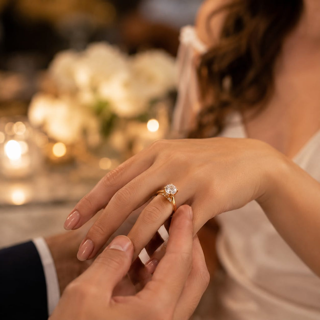 Anillo de compromiso con moissanite brillo y luz