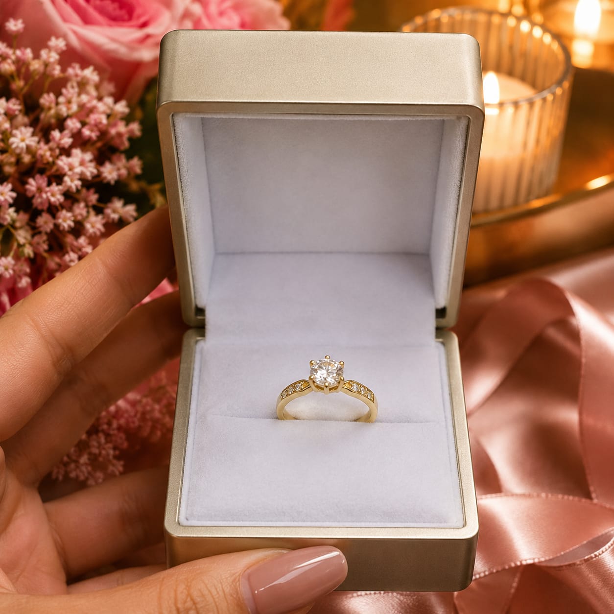 Anillo de compromiso con moissanite castillo princesa