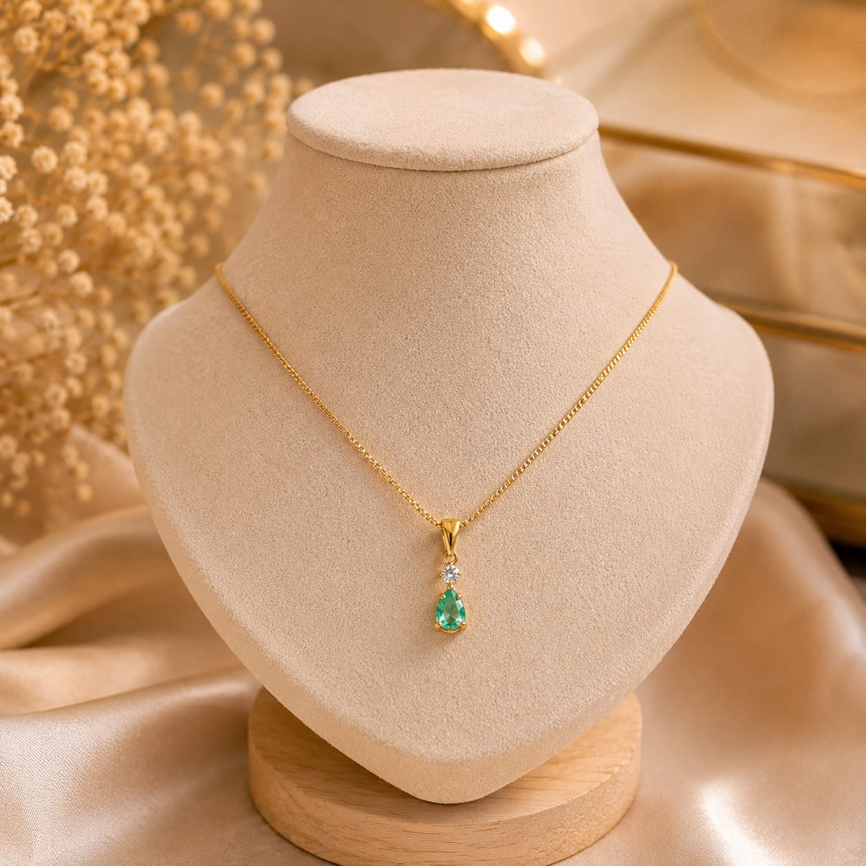 Dije con Piedra natural con esmeralda punto con luz verde