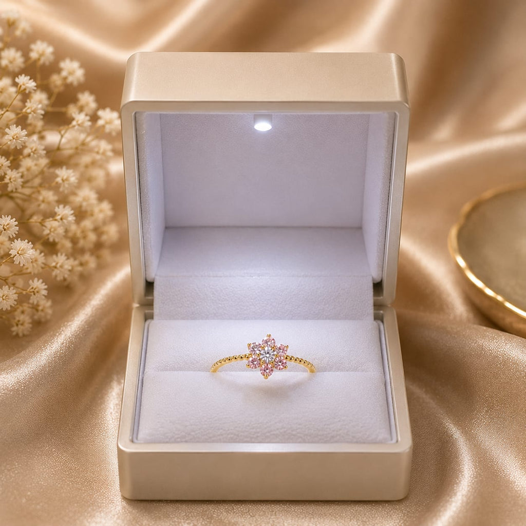 Cintillo Flor Rosada con Moissanite