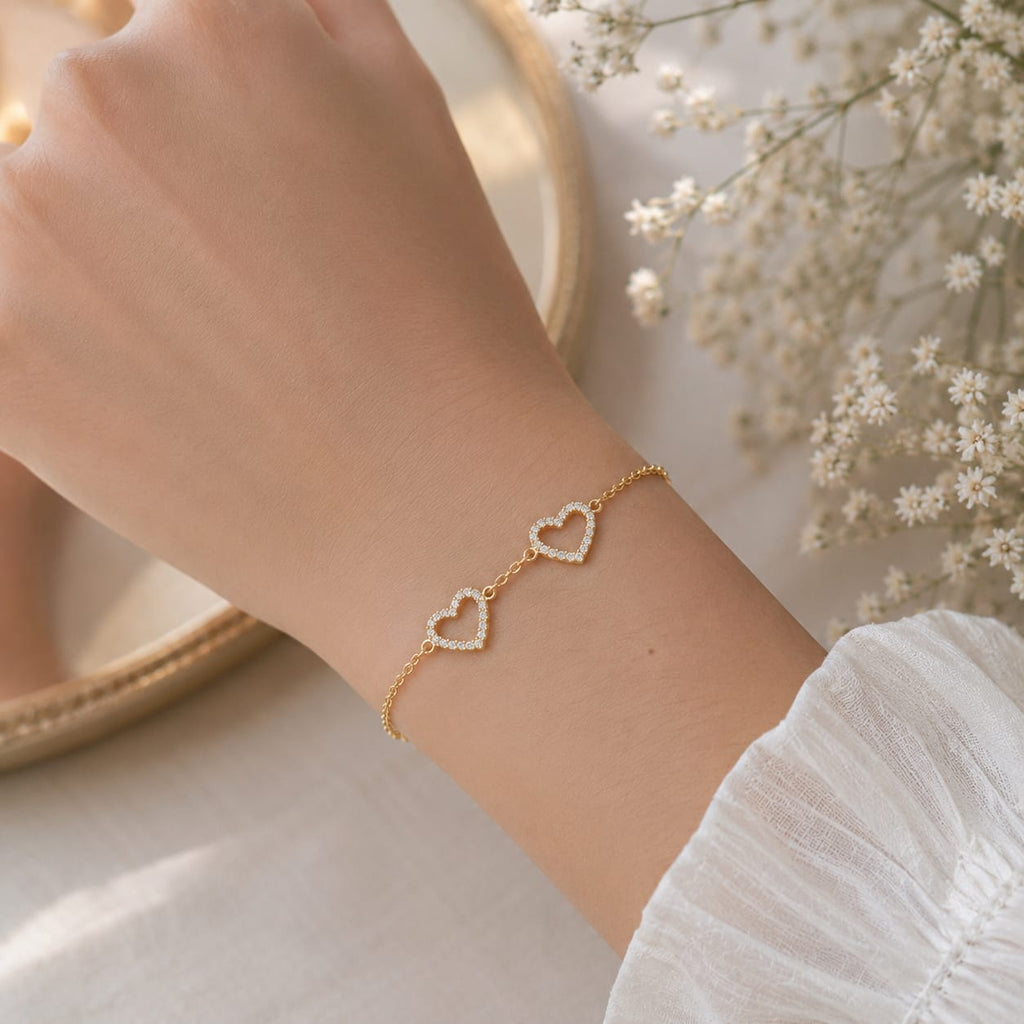 Pulsera Dos Corazones con Moissanite