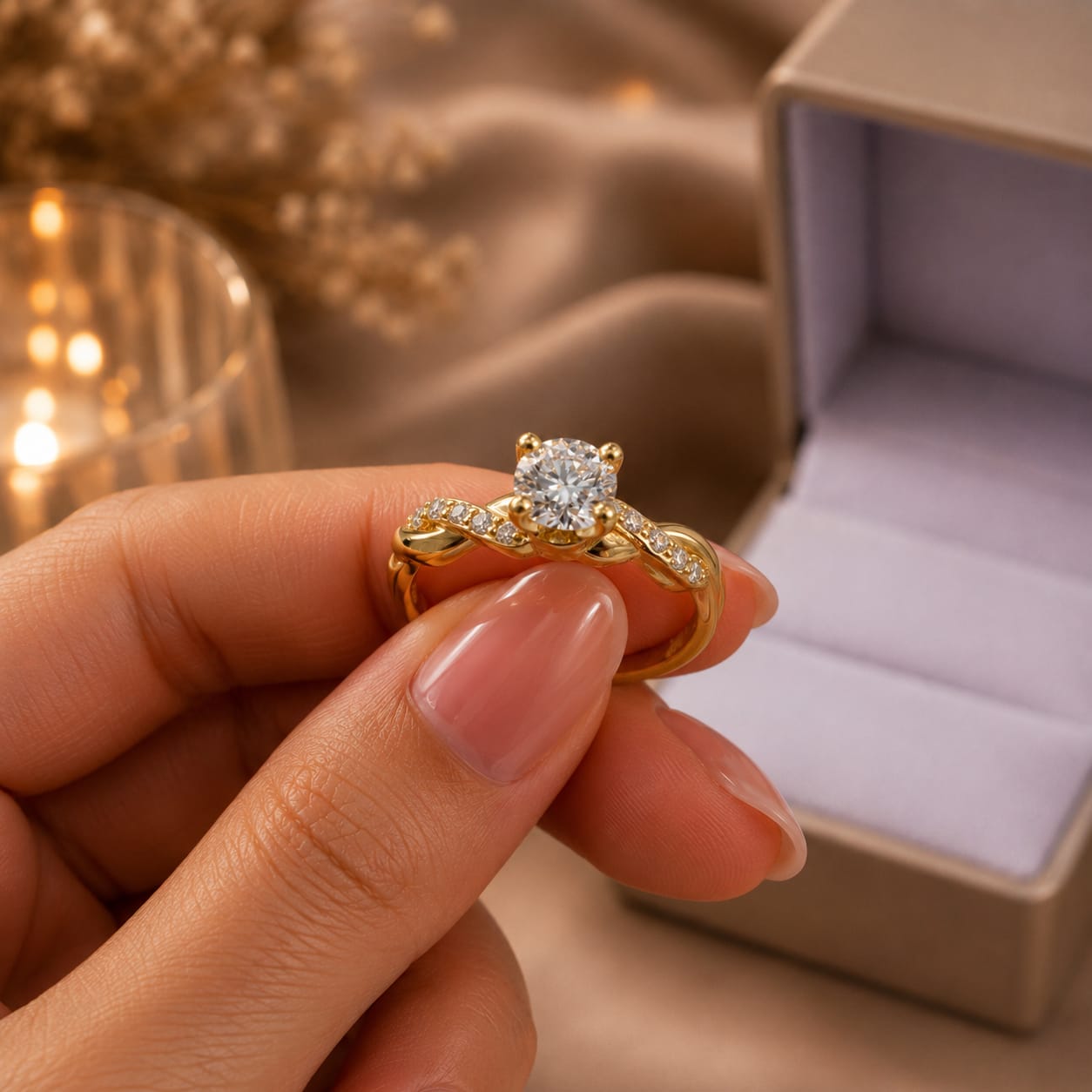 Anillo de compromiso con Diamante de Laboratorio Un Solo Sí