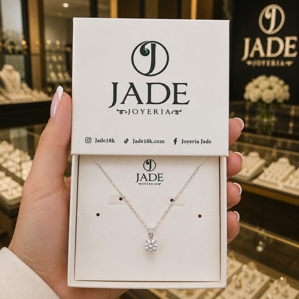 Dije + cadena en plata. punto de luz