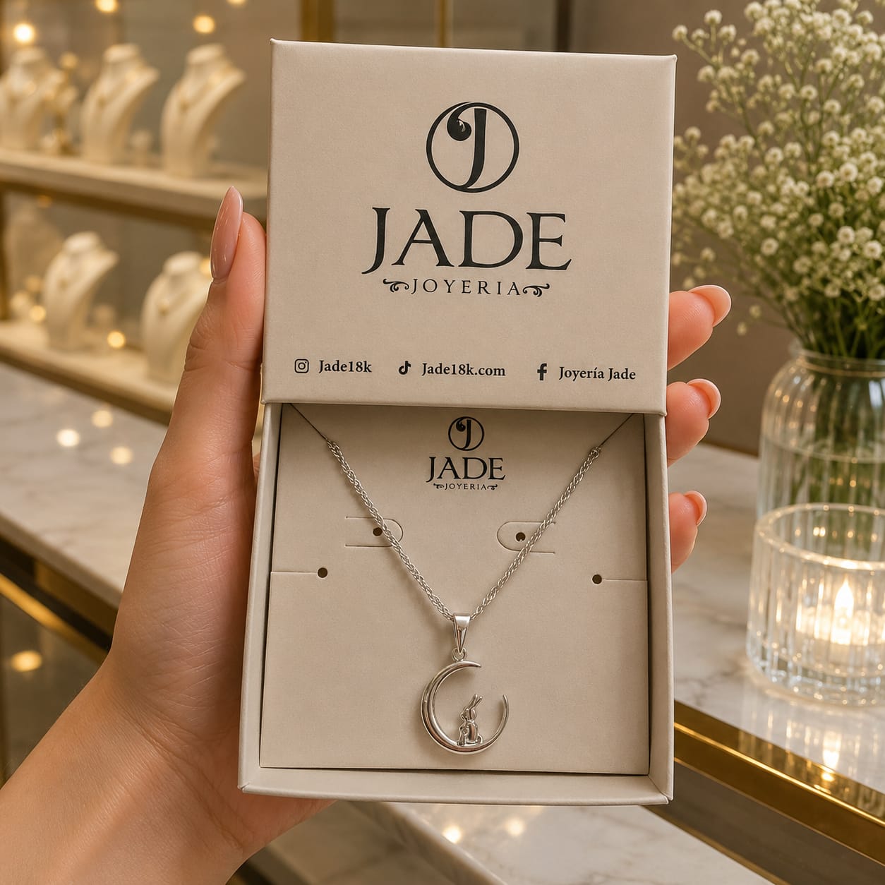 Dije  + cadena Conejo en la Luna en plata