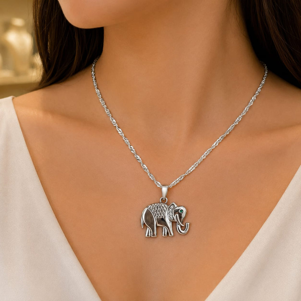 Dije + cadena, elefante grande en plata