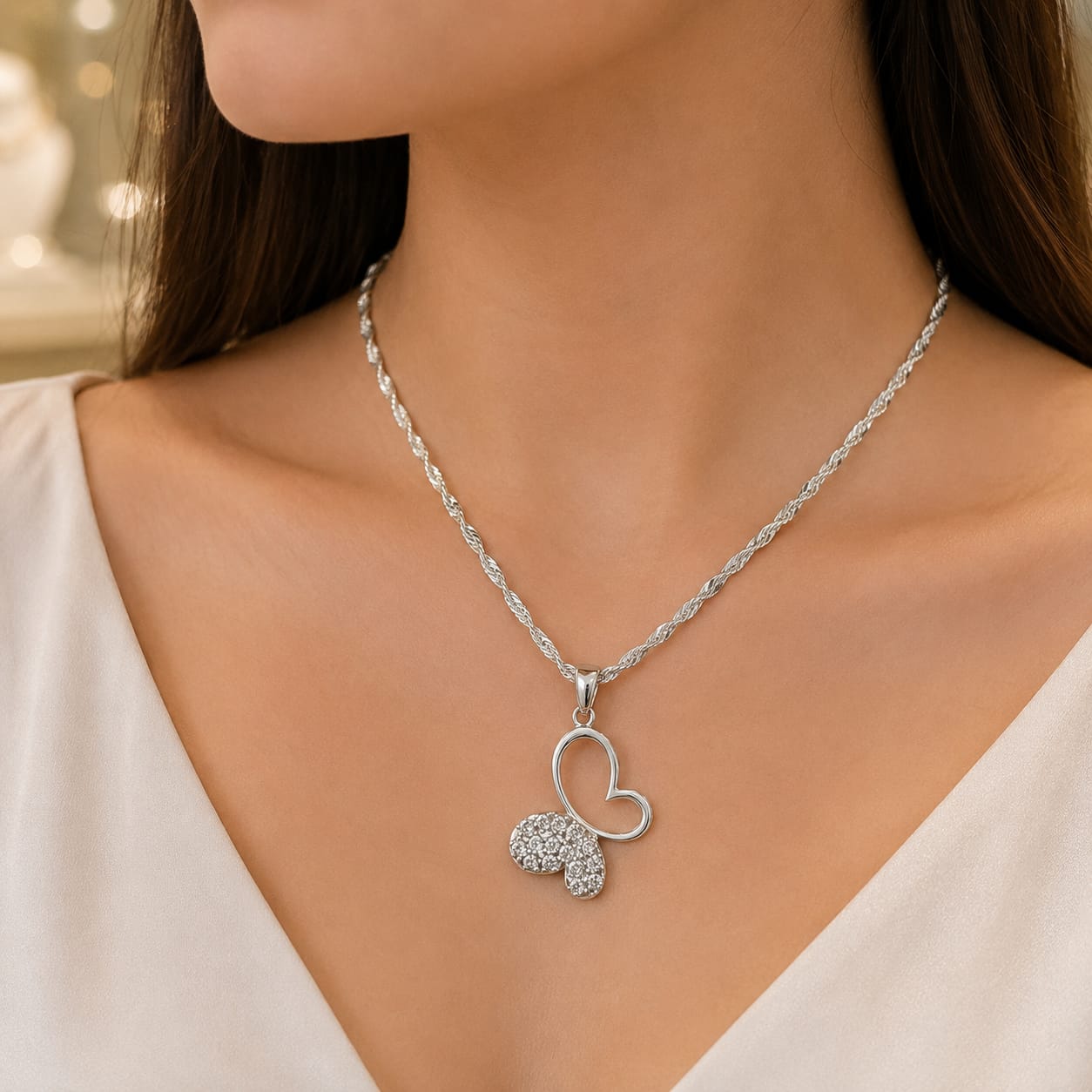 Dije + Cadena, Mariposa escarchada en plata