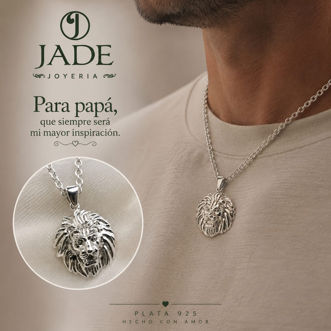 Dije de león en plata fina