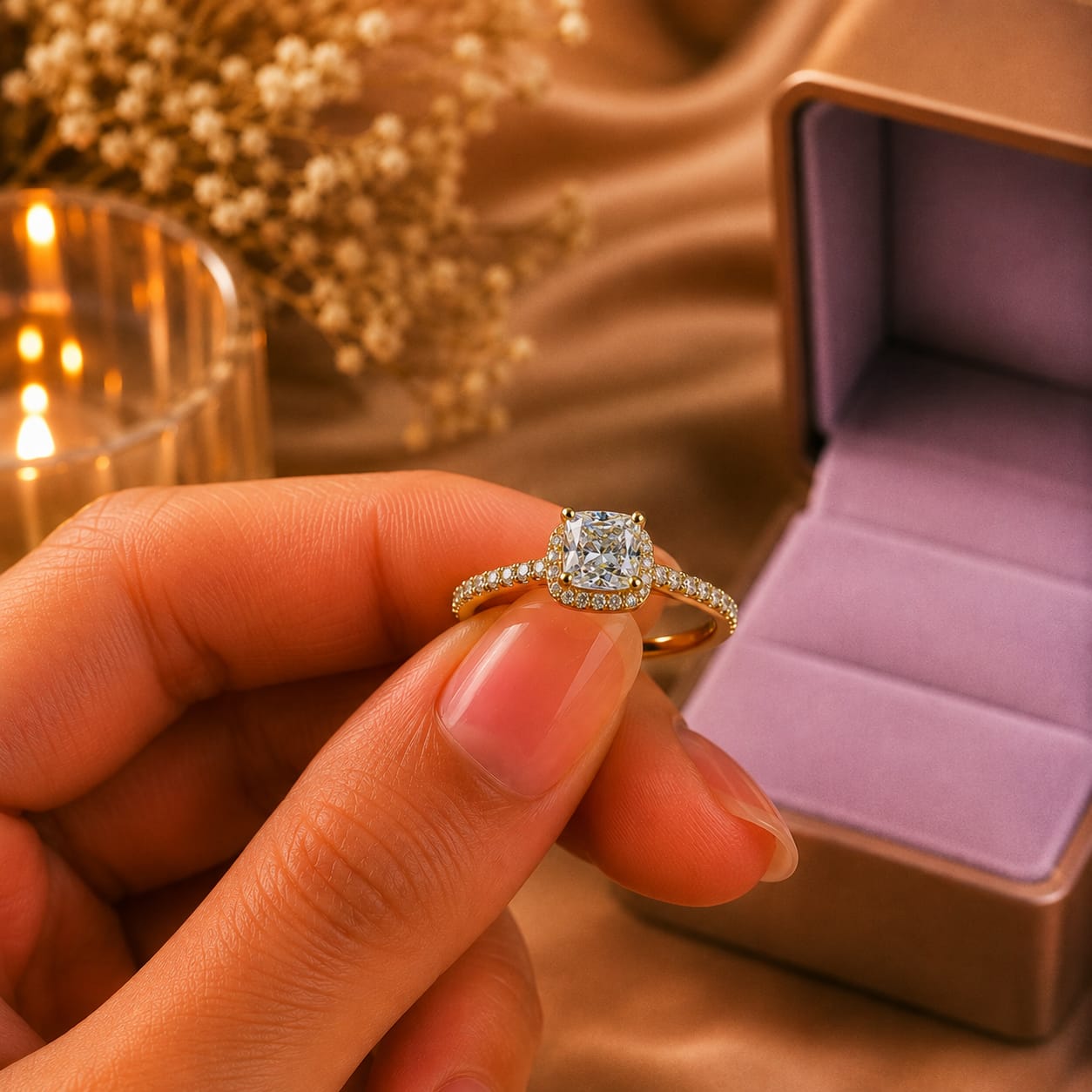 Anillo de Compromiso con Diamante de Laboratorio Destello