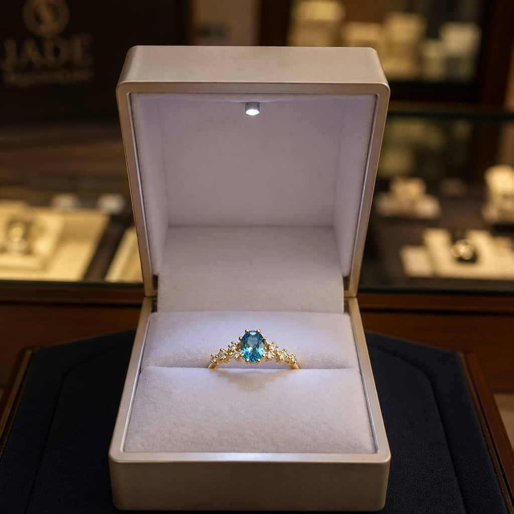 Anillo Con Moissanitas y  Piedra Natural Topacio