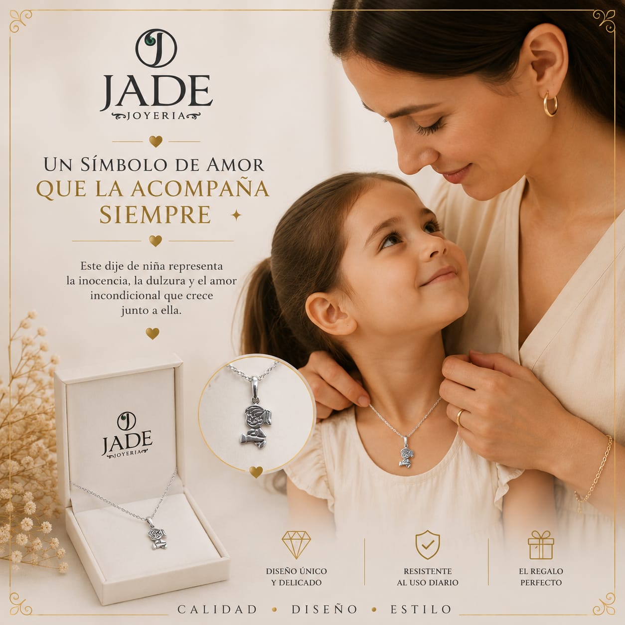 Dije + cadena de niña en relieve plata ley