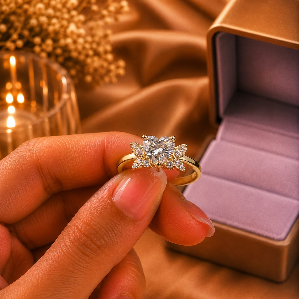 Anillo con Diamante de Laboratorio Corazon