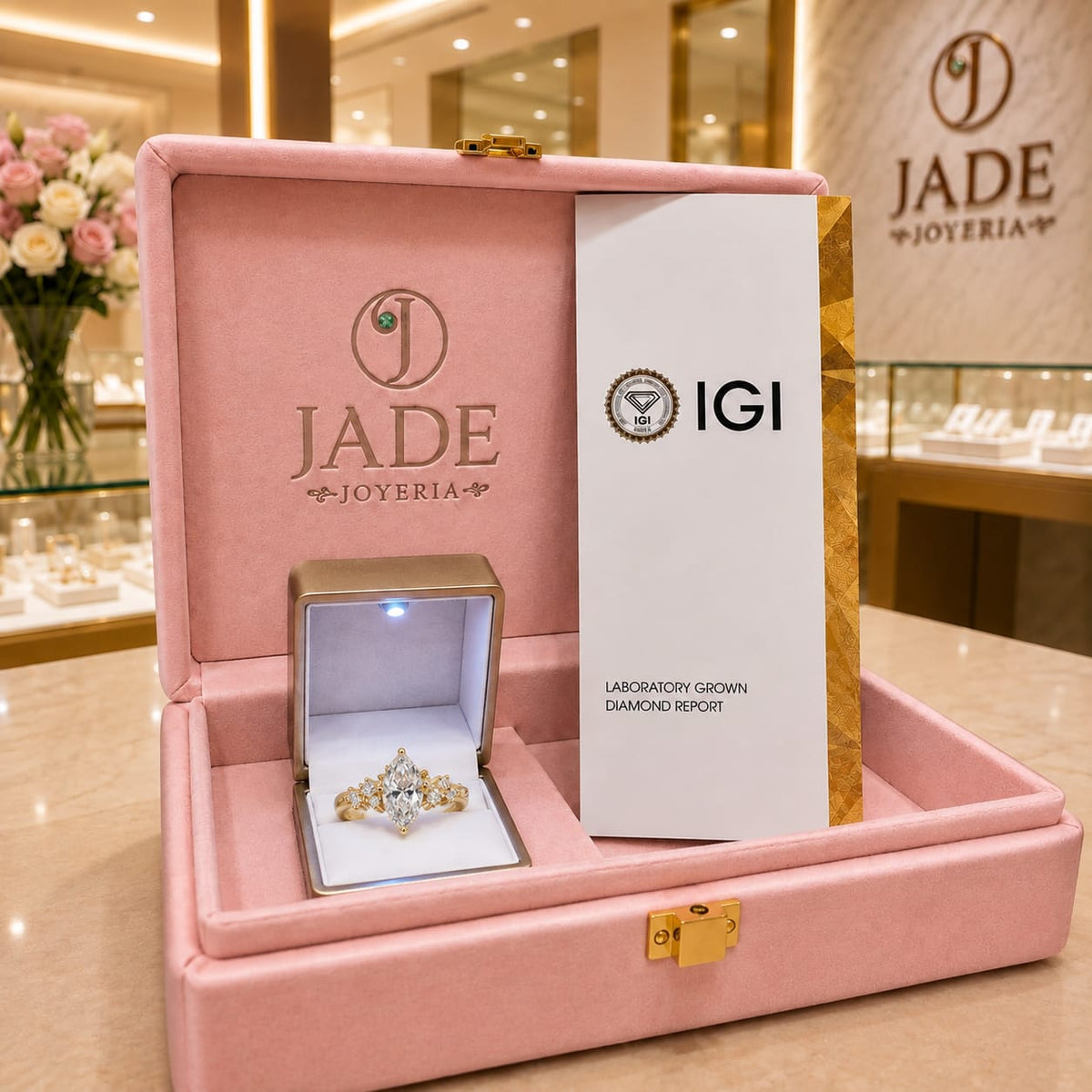 Anillo de compromiso con Diamante de Laboratorio Esmeralda