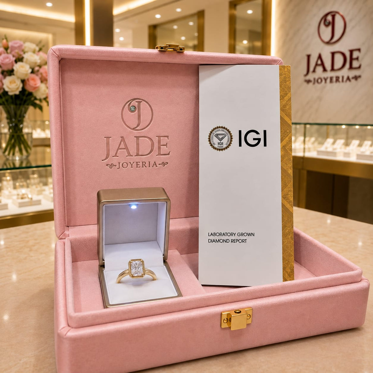 Anillo de Compromiso con Diamante de Laboratorio Celeste